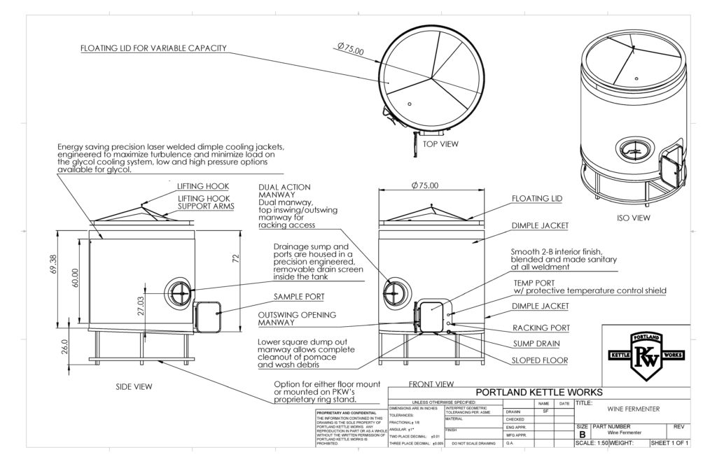 PKW Wine Fermenter Open-Top Spec Sheet